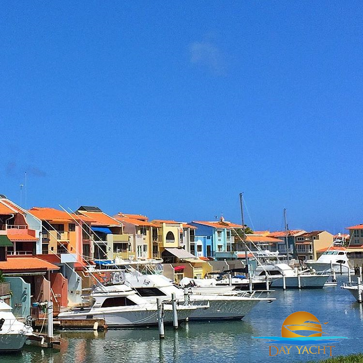 Luxury motor yacht docked at Puerto del Rey Marina in Fajardo, Puerto Rico yacht charter